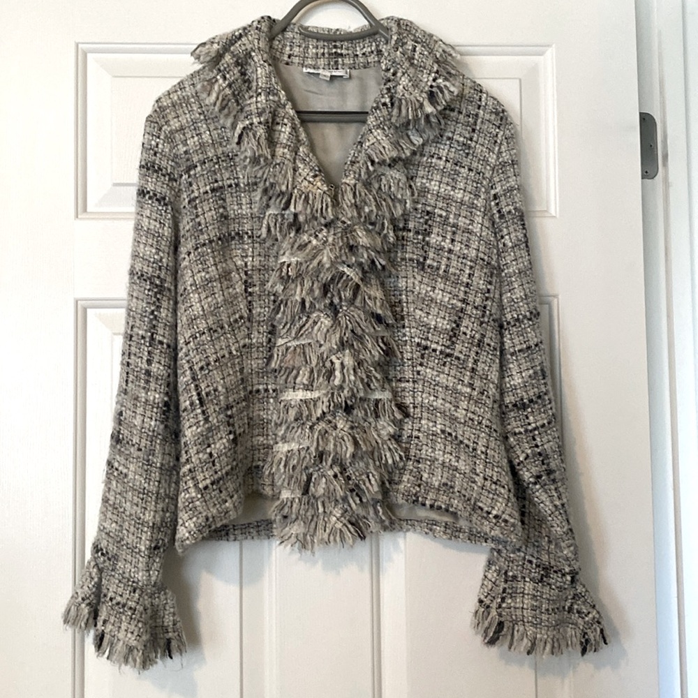 Anne Fontaine Sunny Fringe Ruffle Tweed Blazer. Size “3” Large